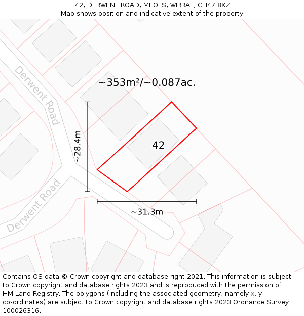 42, DERWENT ROAD, MEOLS, WIRRAL, CH47 8XZ: Plot and title map