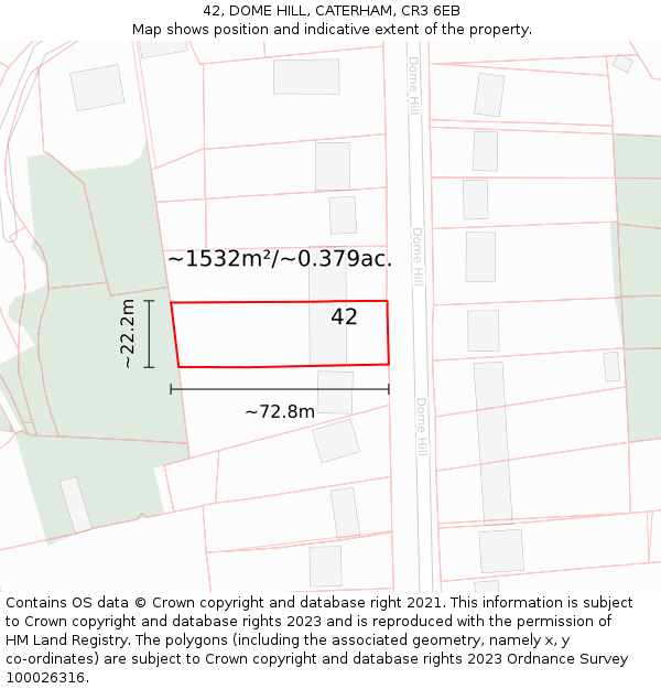 42, DOME HILL, CATERHAM, CR3 6EB: Plot and title map