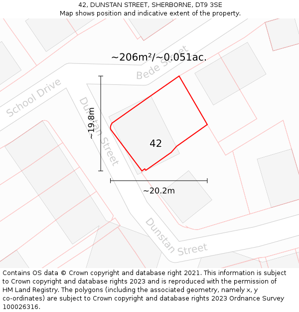 42, DUNSTAN STREET, SHERBORNE, DT9 3SE: Plot and title map