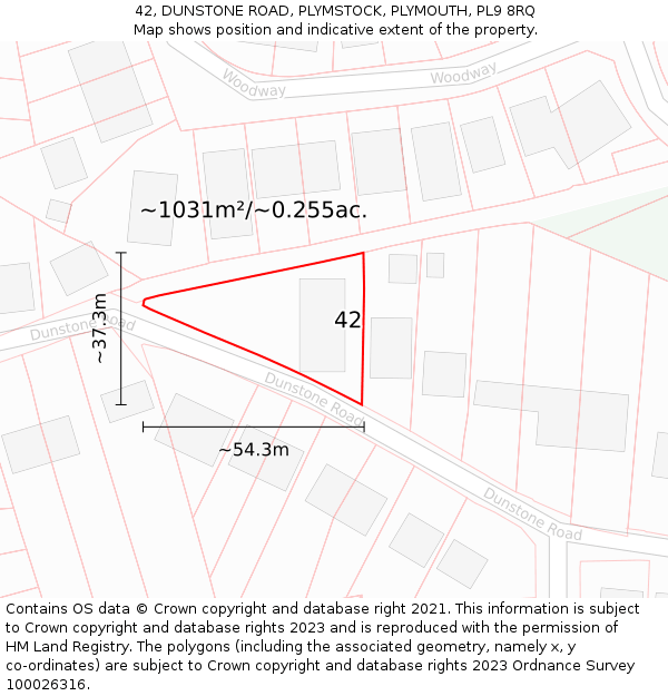 42, DUNSTONE ROAD, PLYMSTOCK, PLYMOUTH, PL9 8RQ: Plot and title map