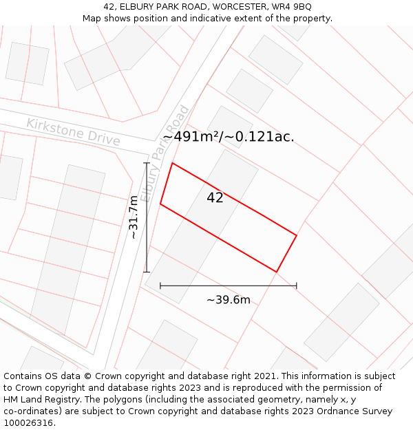 42, ELBURY PARK ROAD, WORCESTER, WR4 9BQ: Plot and title map