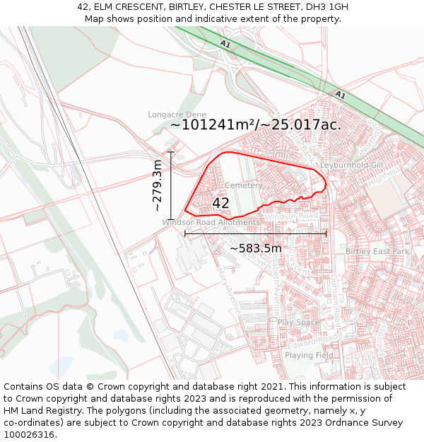 42, ELM CRESCENT, BIRTLEY, CHESTER LE STREET, DH3 1GH: Plot and title map
