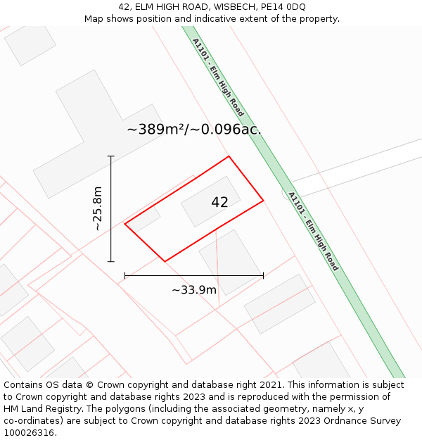 42, ELM HIGH ROAD, WISBECH, PE14 0DQ: Plot and title map