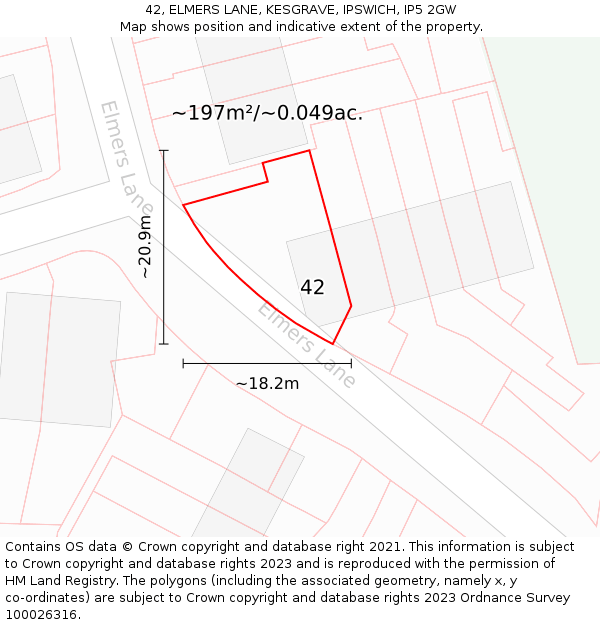 42, ELMERS LANE, KESGRAVE, IPSWICH, IP5 2GW: Plot and title map