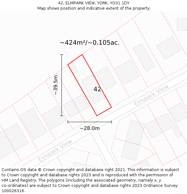 42, ELMPARK VIEW, YORK, YO31 1DY: Plot and title map