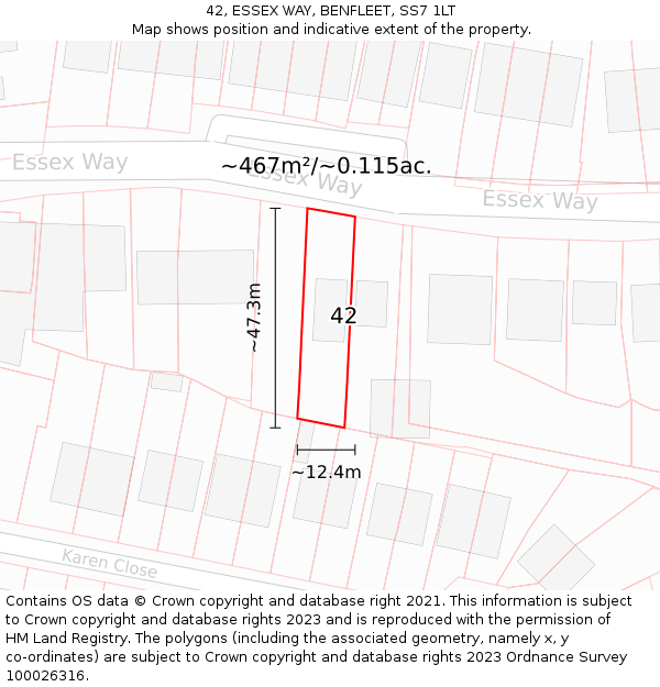 42, ESSEX WAY, BENFLEET, SS7 1LT: Plot and title map