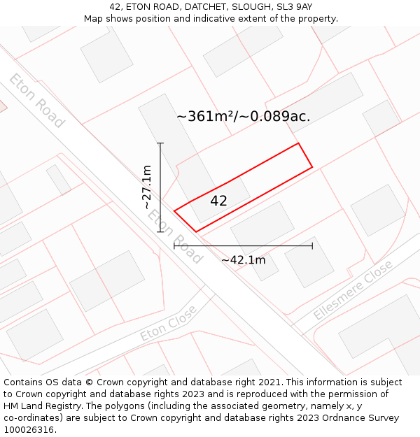 42, ETON ROAD, DATCHET, SLOUGH, SL3 9AY: Plot and title map