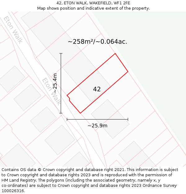 42, ETON WALK, WAKEFIELD, WF1 2FE: Plot and title map