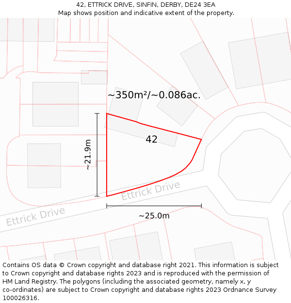 42, ETTRICK DRIVE, SINFIN, DERBY, DE24 3EA: Plot and title map