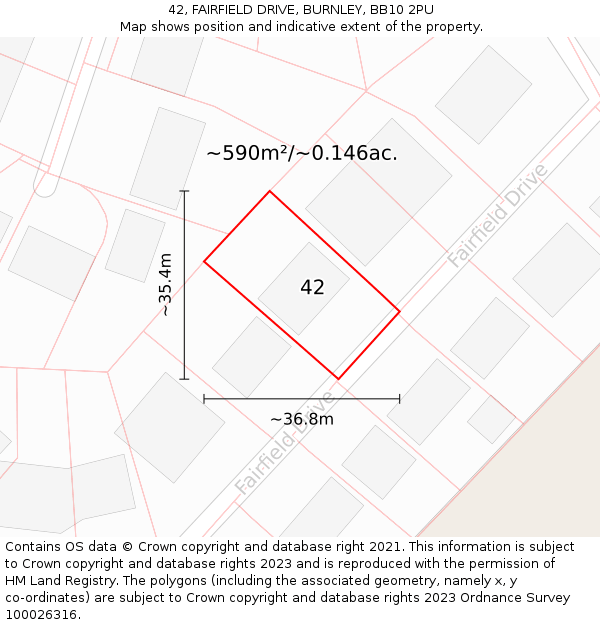 42, FAIRFIELD DRIVE, BURNLEY, BB10 2PU: Plot and title map