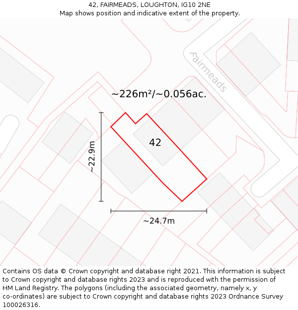 42, FAIRMEADS, LOUGHTON, IG10 2NE: Plot and title map