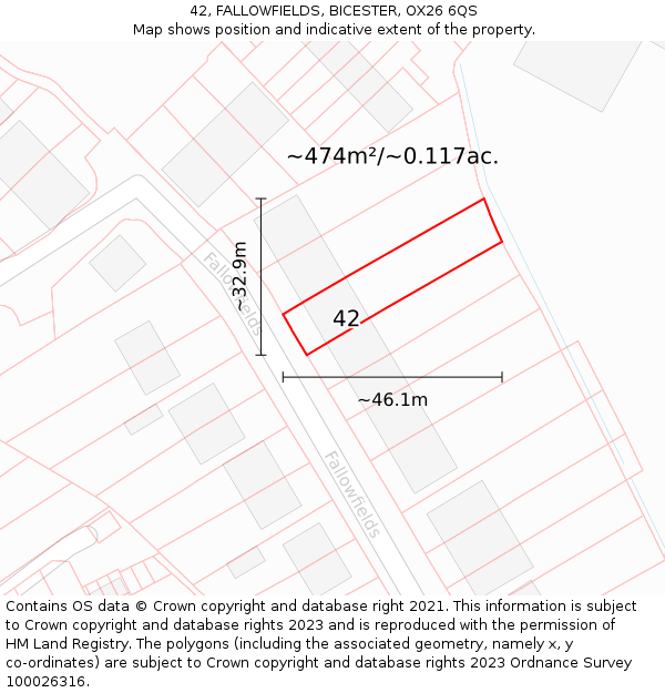 42, FALLOWFIELDS, BICESTER, OX26 6QS: Plot and title map