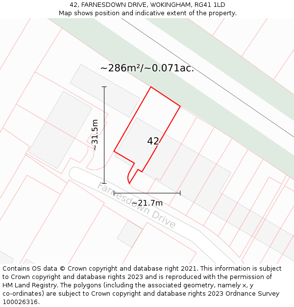 42, FARNESDOWN DRIVE, WOKINGHAM, RG41 1LD: Plot and title map