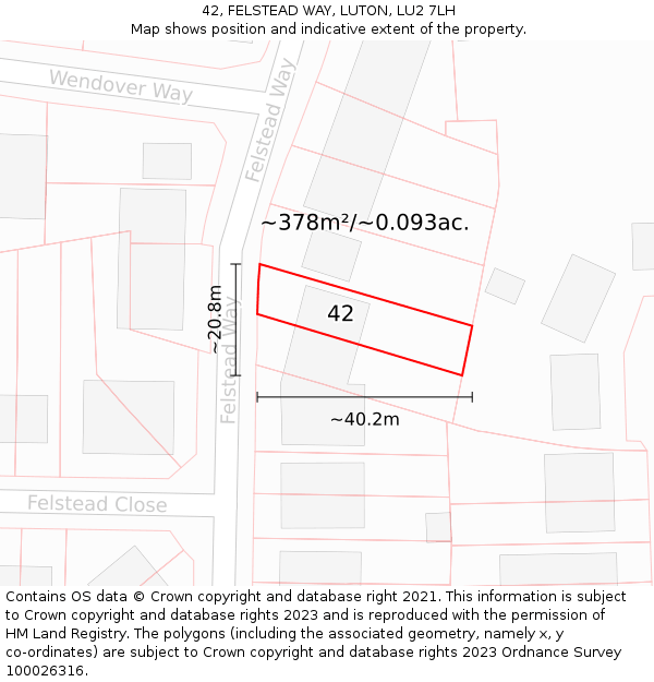 42, FELSTEAD WAY, LUTON, LU2 7LH: Plot and title map