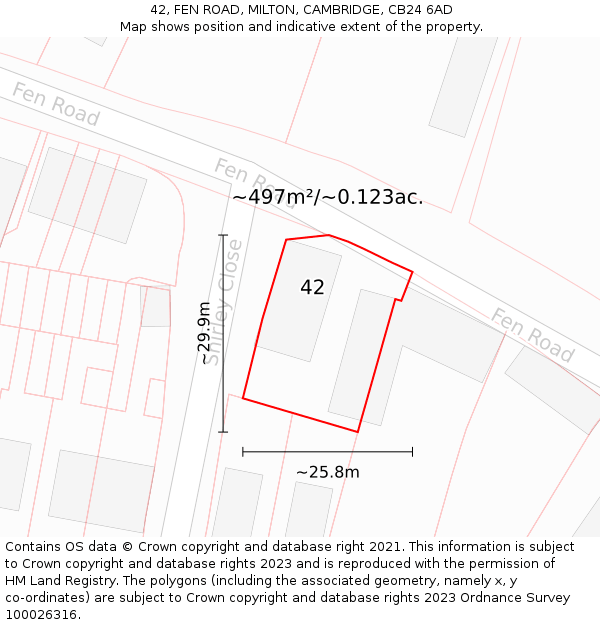 42, FEN ROAD, MILTON, CAMBRIDGE, CB24 6AD: Plot and title map