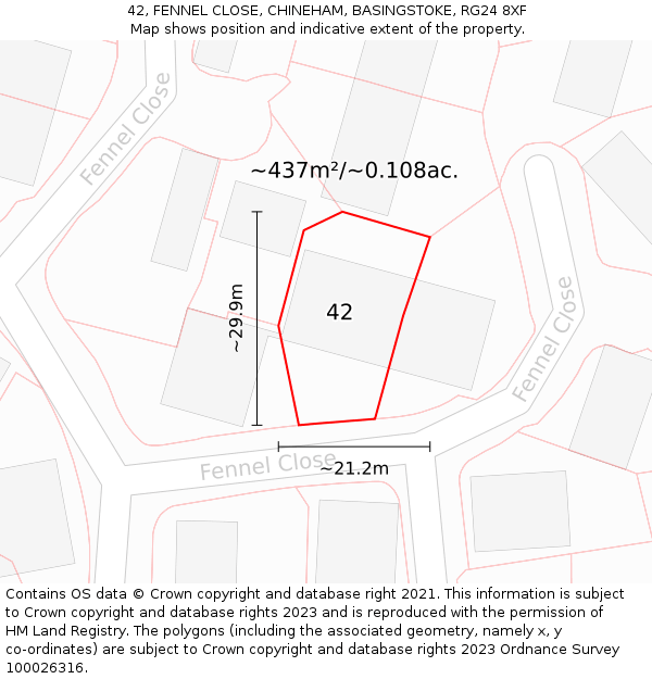 42, FENNEL CLOSE, CHINEHAM, BASINGSTOKE, RG24 8XF: Plot and title map