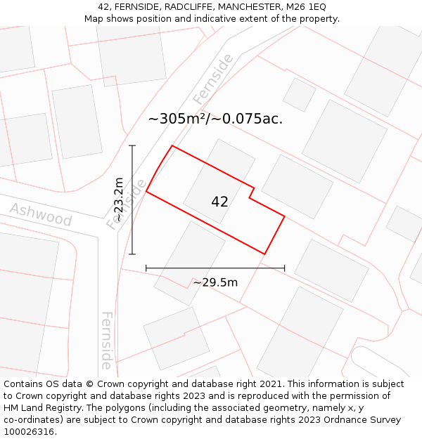 42, FERNSIDE, RADCLIFFE, MANCHESTER, M26 1EQ: Plot and title map