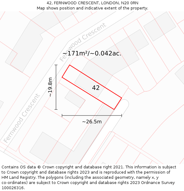 42, FERNWOOD CRESCENT, LONDON, N20 0RN: Plot and title map