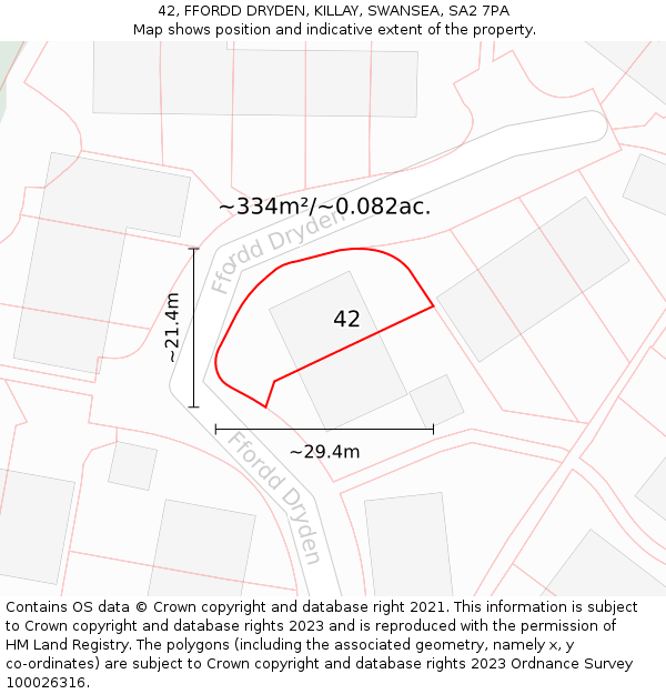 42, FFORDD DRYDEN, KILLAY, SWANSEA, SA2 7PA: Plot and title map