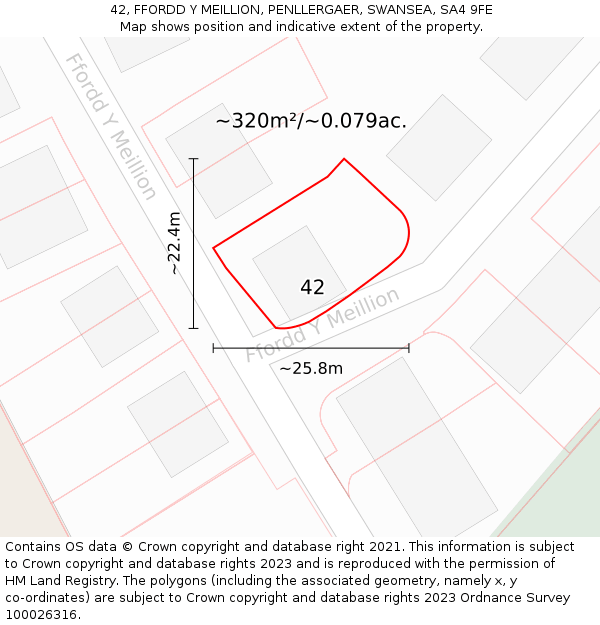 42, FFORDD Y MEILLION, PENLLERGAER, SWANSEA, SA4 9FE: Plot and title map