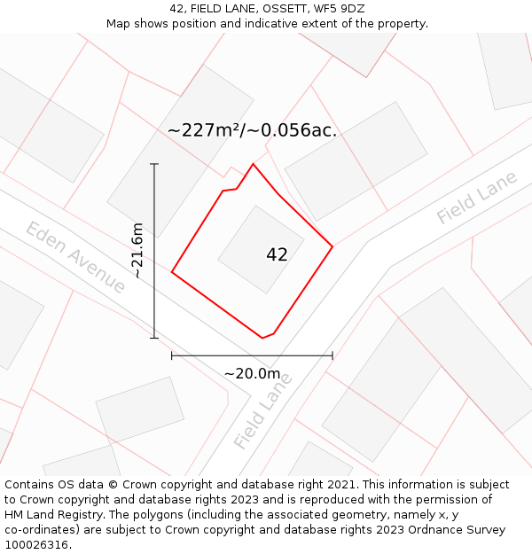 42, FIELD LANE, OSSETT, WF5 9DZ: Plot and title map