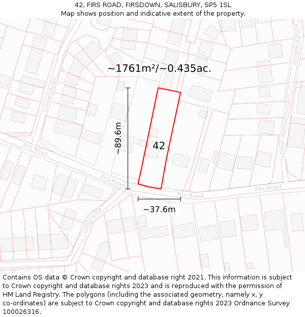 42, FIRS ROAD, FIRSDOWN, SALISBURY, SP5 1SL: Plot and title map
