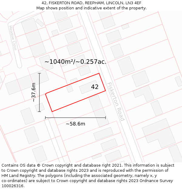 42, FISKERTON ROAD, REEPHAM, LINCOLN, LN3 4EF: Plot and title map