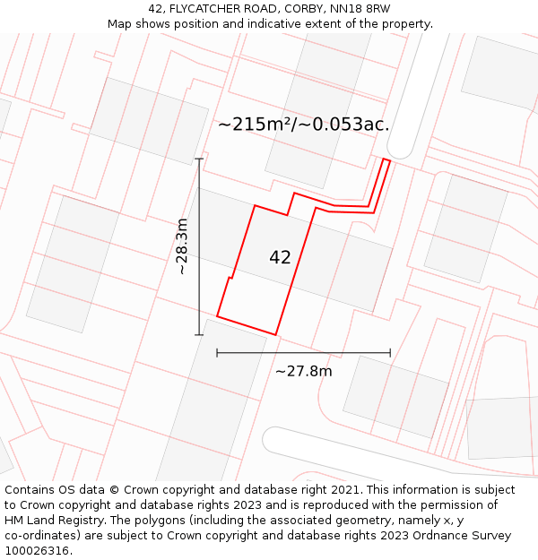 42, FLYCATCHER ROAD, CORBY, NN18 8RW: Plot and title map