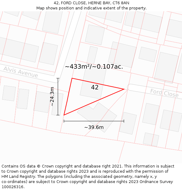 42, FORD CLOSE, HERNE BAY, CT6 8AN: Plot and title map