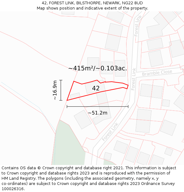 42, FOREST LINK, BILSTHORPE, NEWARK, NG22 8UD: Plot and title map