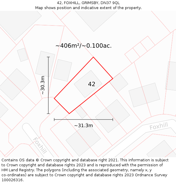 42, FOXHILL, GRIMSBY, DN37 9QL: Plot and title map