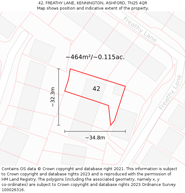 42, FREATHY LANE, KENNINGTON, ASHFORD, TN25 4QR: Plot and title map