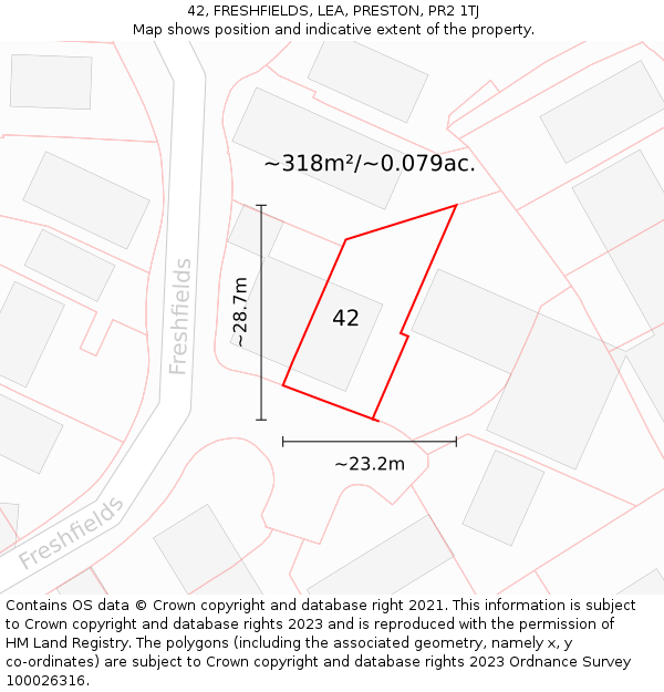 42, FRESHFIELDS, LEA, PRESTON, PR2 1TJ: Plot and title map