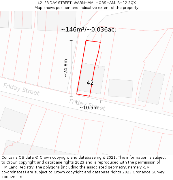 42, FRIDAY STREET, WARNHAM, HORSHAM, RH12 3QX: Plot and title map