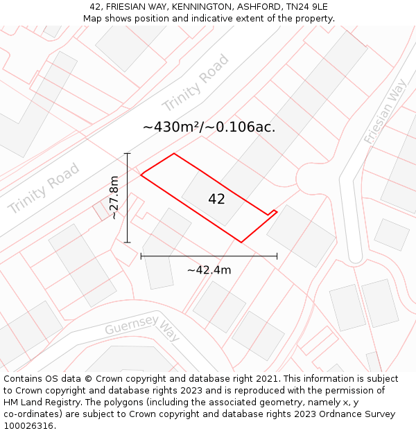 42, FRIESIAN WAY, KENNINGTON, ASHFORD, TN24 9LE: Plot and title map