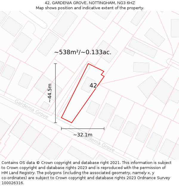 42, GARDENIA GROVE, NOTTINGHAM, NG3 6HZ: Plot and title map