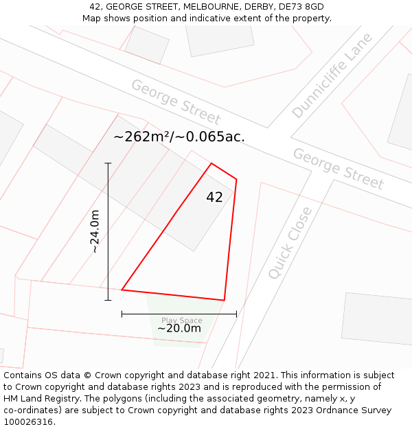 42, GEORGE STREET, MELBOURNE, DERBY, DE73 8GD: Plot and title map