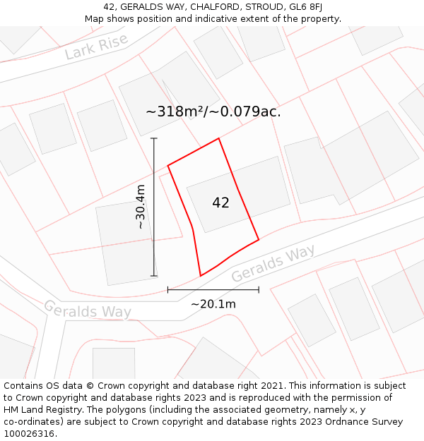 42, GERALDS WAY, CHALFORD, STROUD, GL6 8FJ: Plot and title map