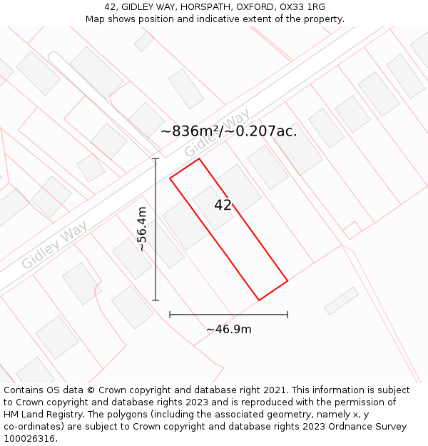 42, GIDLEY WAY, HORSPATH, OXFORD, OX33 1RG: Plot and title map