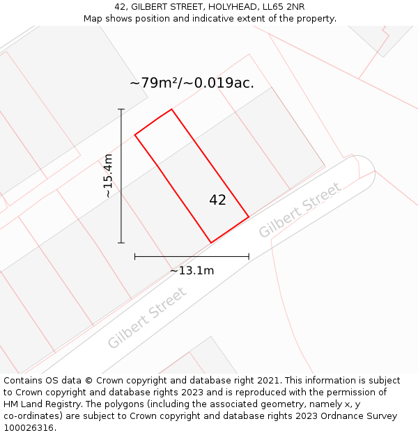 42, GILBERT STREET, HOLYHEAD, LL65 2NR: Plot and title map