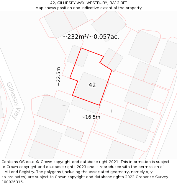 42, GILHESPY WAY, WESTBURY, BA13 3FT: Plot and title map