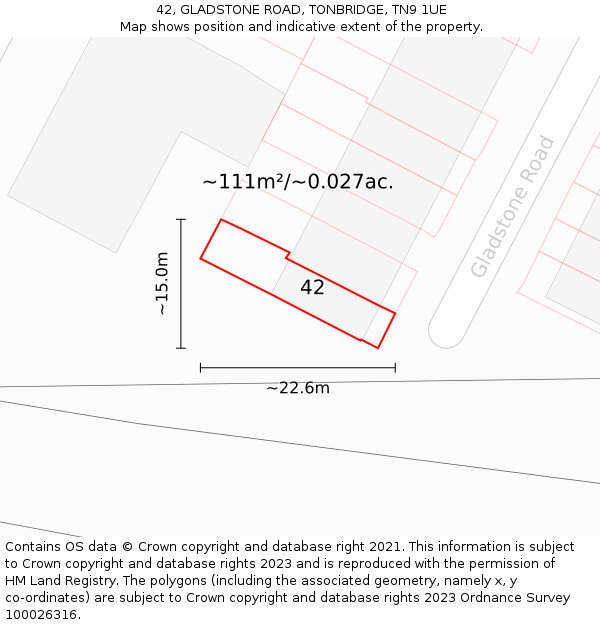 42, GLADSTONE ROAD, TONBRIDGE, TN9 1UE: Plot and title map