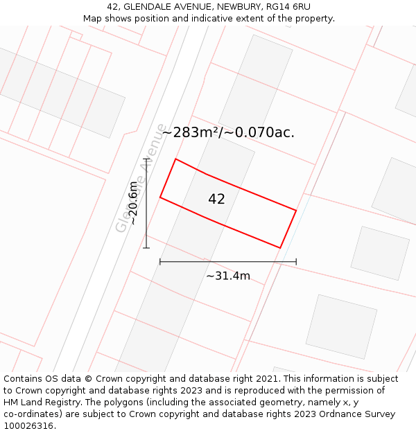 42, GLENDALE AVENUE, NEWBURY, RG14 6RU: Plot and title map