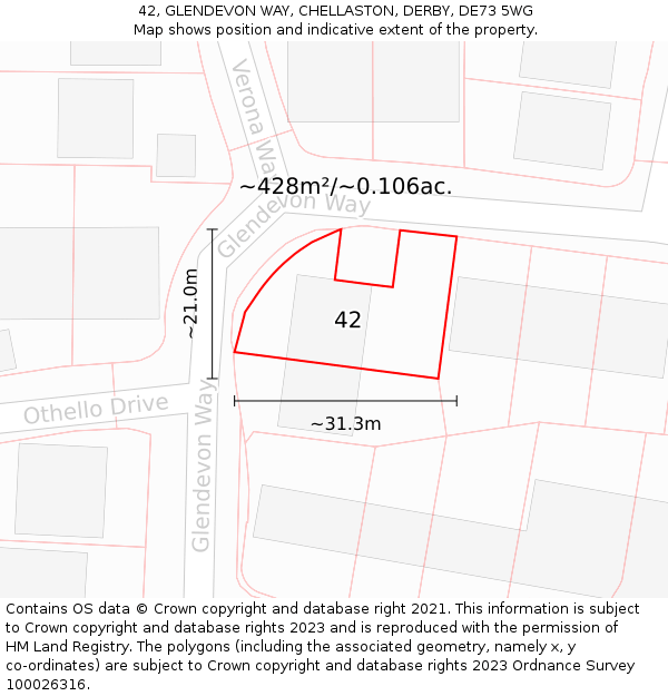 42, GLENDEVON WAY, CHELLASTON, DERBY, DE73 5WG: Plot and title map