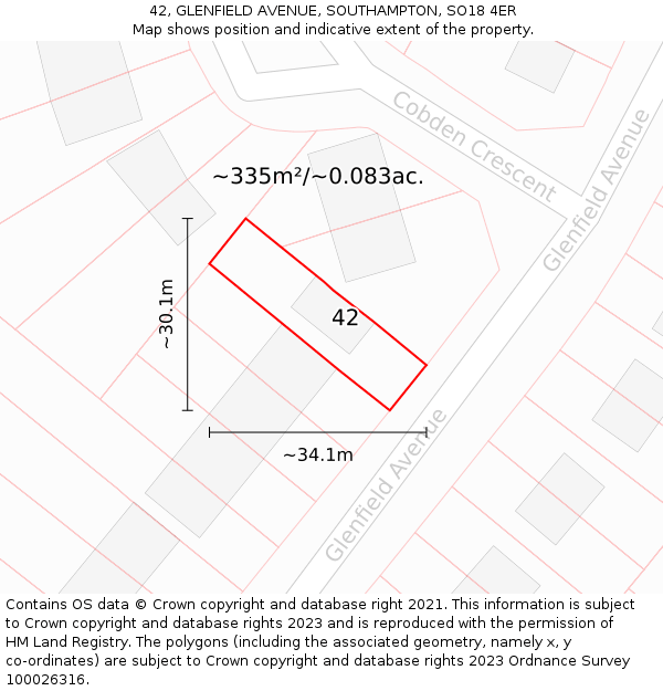 42, GLENFIELD AVENUE, SOUTHAMPTON, SO18 4ER: Plot and title map