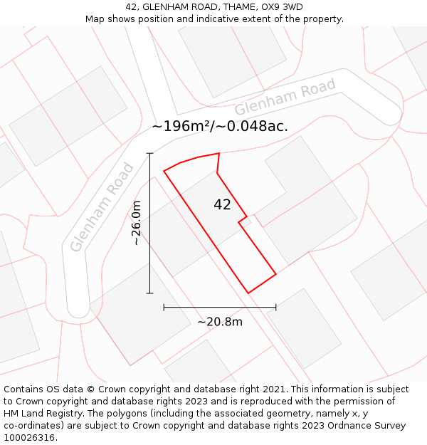 42, GLENHAM ROAD, THAME, OX9 3WD: Plot and title map