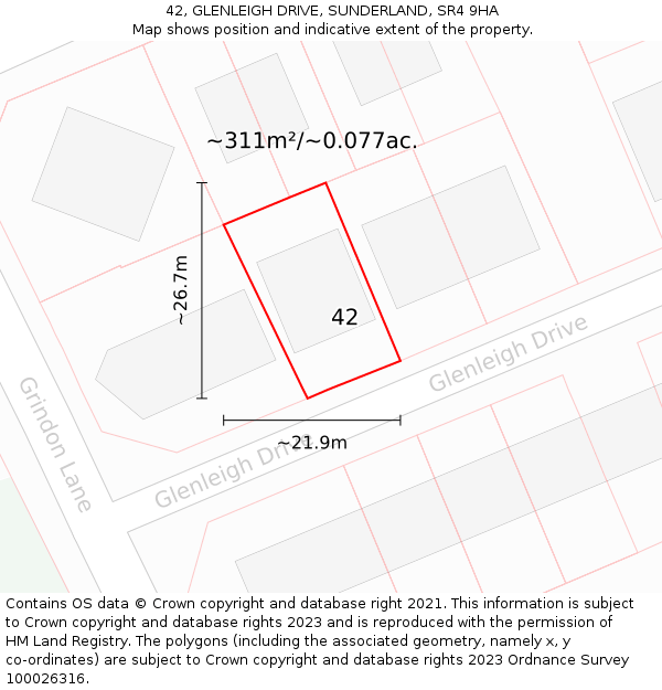 42, GLENLEIGH DRIVE, SUNDERLAND, SR4 9HA: Plot and title map