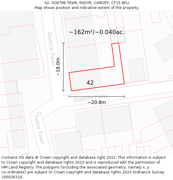 42, GOETRE FAWR, RADYR, CARDIFF, CF15 8EU: Plot and title map