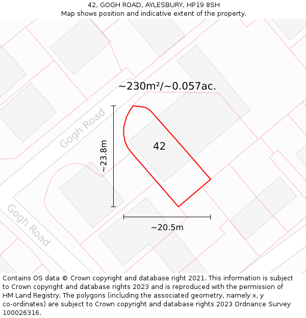 42, GOGH ROAD, AYLESBURY, HP19 8SH: Plot and title map