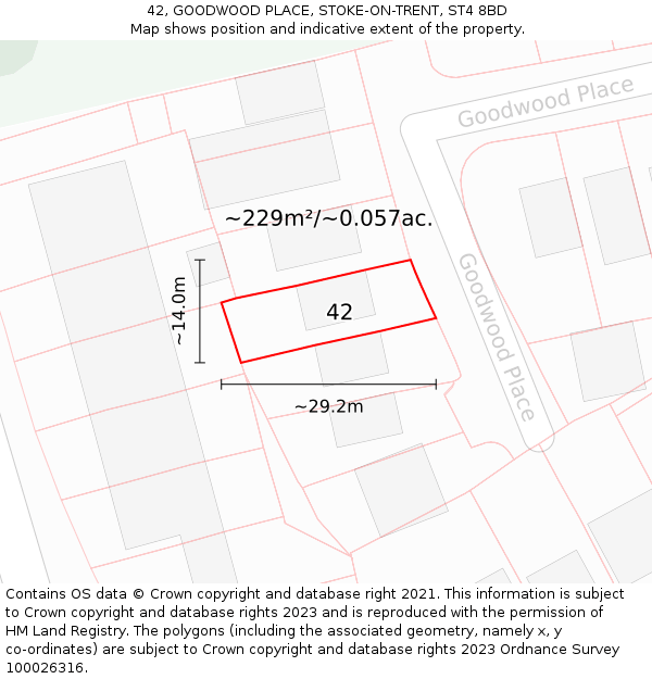 42, GOODWOOD PLACE, STOKE-ON-TRENT, ST4 8BD: Plot and title map